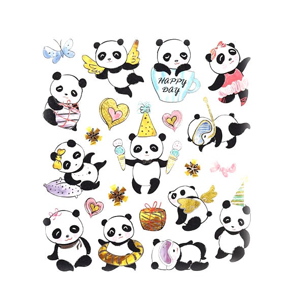 Klistermärke med katter eller panda , tårtpapper och hjärtan i filt