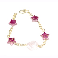 Armband - 2 st - stjärnor och en  skruvade glaspärla - rosa/lila