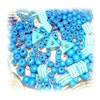 Blåmix med hobbymaterial - dekorgummi, träpinnar,  band, pärlor, blommor, mm