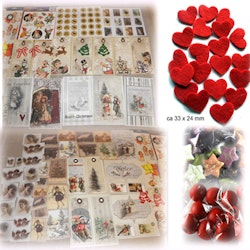 Julmix - över 100 delar - bilder, cardtoppers, hjärtan, pärlor