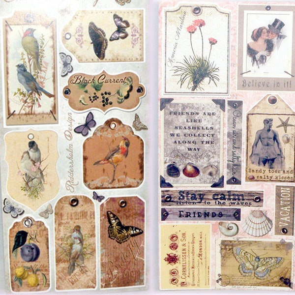 Mix med bilder, card toppers, tags, mm