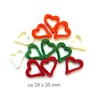 ca 12 st hjärtan i filt - 4 olika färger: röd, vit, grön och orange    Storlek: ca 28 x 35 mm