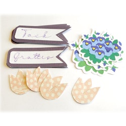Våriga dekorationer till scrapbooking, egna kort, tags, journal, mm