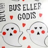 Närbild på Stickers / Dekaler  - spöke, hjärtan och orden Bu, Bus eller Godis
