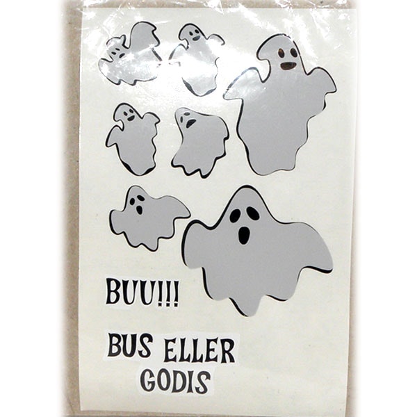 Stickers / Dekaler  - 7 st spöke och orden  Bu, Bus eller Godis