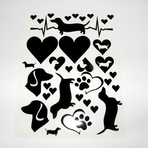 Svarta dekaler / stickers tax, hjärtan och tassar