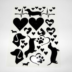Stickers / Dekaler  - Svart tax, hjärta och tassar
