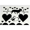 Närbild på svarta dekaler / stickers chihuahua, hjärtan och tassar