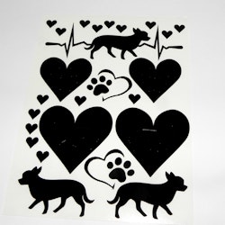 Stickers / Dekaler  - Svart chihuahua, hjärta och tassar