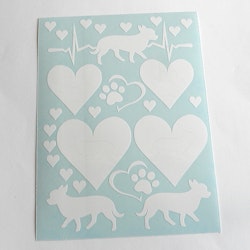 Stickers / Dekaler  - Vit chihuahua, hjärta och tassar
