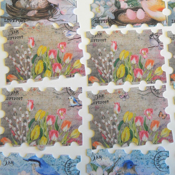 Närbild på Stickers  / Klistermärke - fåglar och blommor