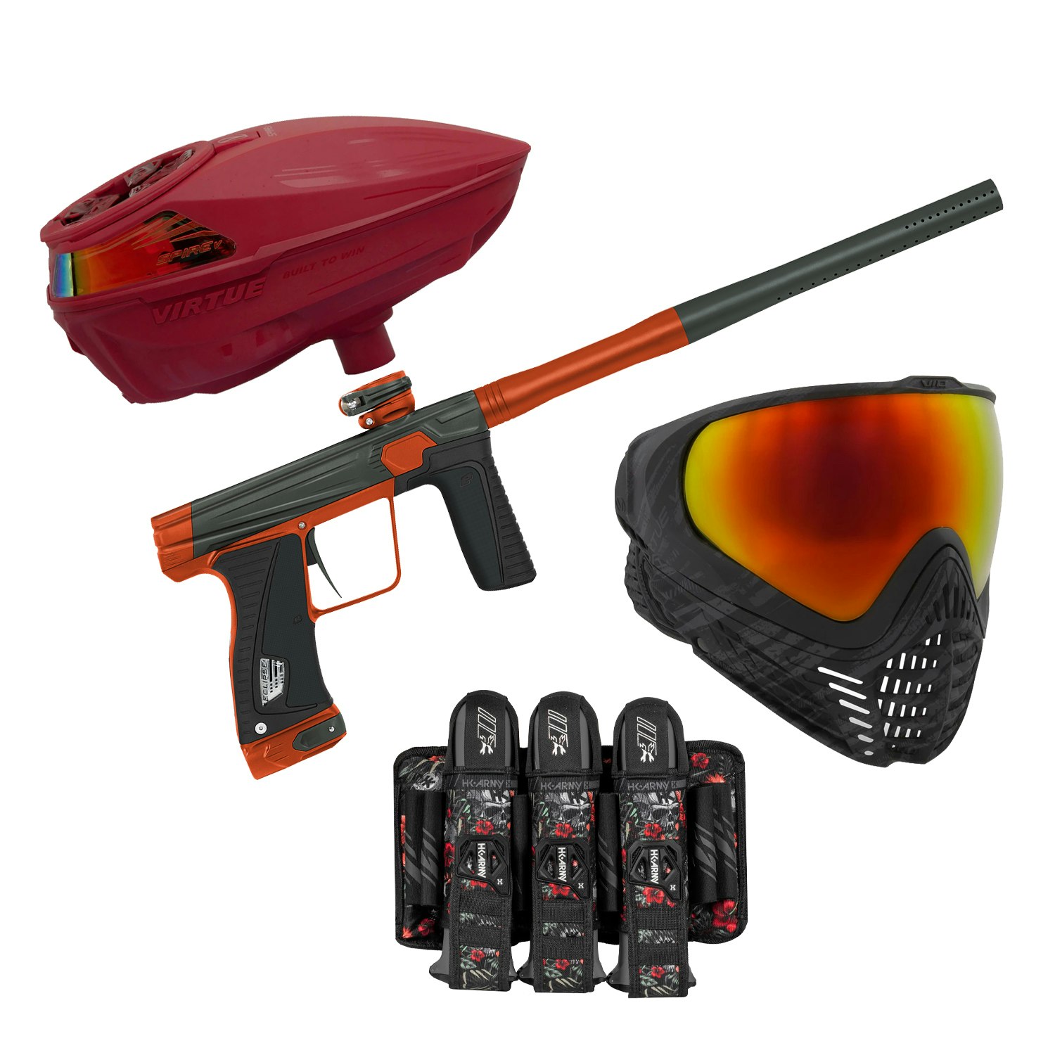 (Bundle) Planet Eclipse GTEK 180R Ember Storm + Spire V Fire + VIO Contour II Graphic Fire + HK Eject Harness 3+2+4 Tropical Skull