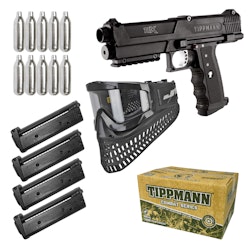 (Paket) Tippmann TiPX + 2x TiPX 7rd Mag 2-pack + 10x 12g Kolsyrepatroner + Proflex X Black + Tippmann Combat