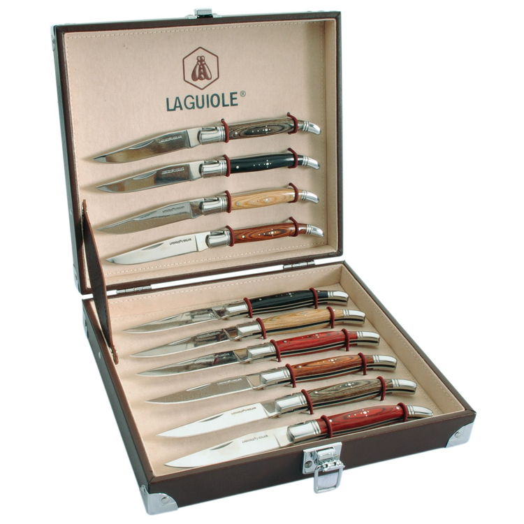 Laguiole fällbara grillknivar 10pack i olika färger ink. väska