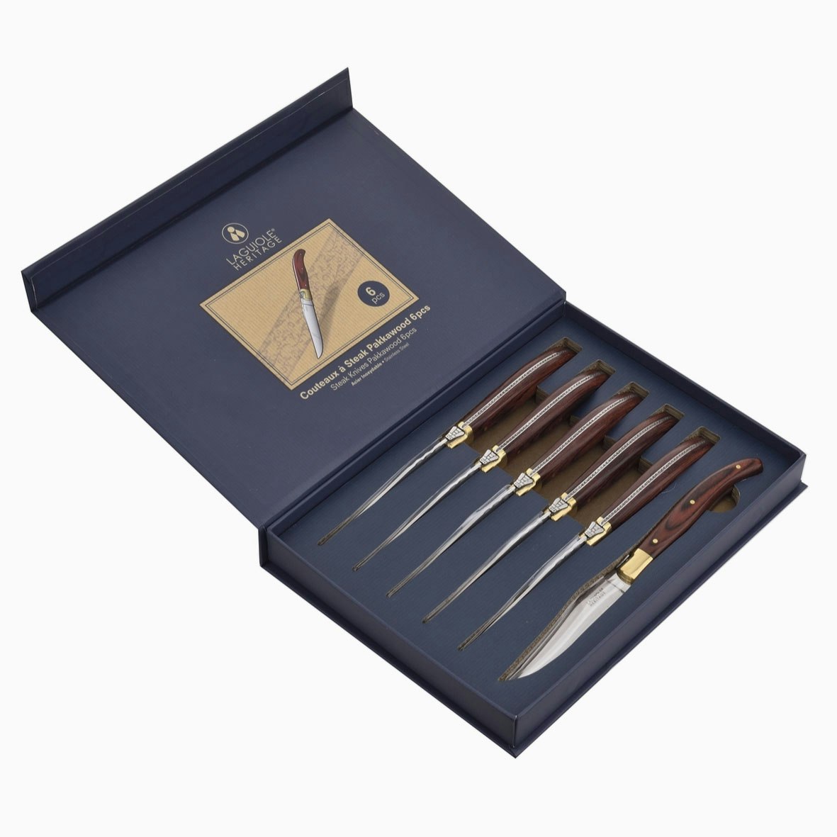 Laguiole Heritage Grillknivar 6-pack - Pakkaträ & Mässingbolster
