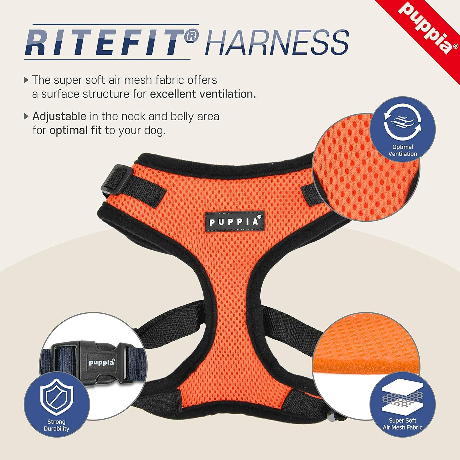 Puppia Ritefit Air Mesh Harness Lys blå / Sky Blue med justering i både nakke og bryst