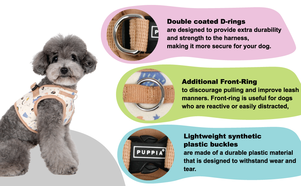 Puppia Classy Harness B Fersken/Grå/Blå // Peach/Grey/Navy