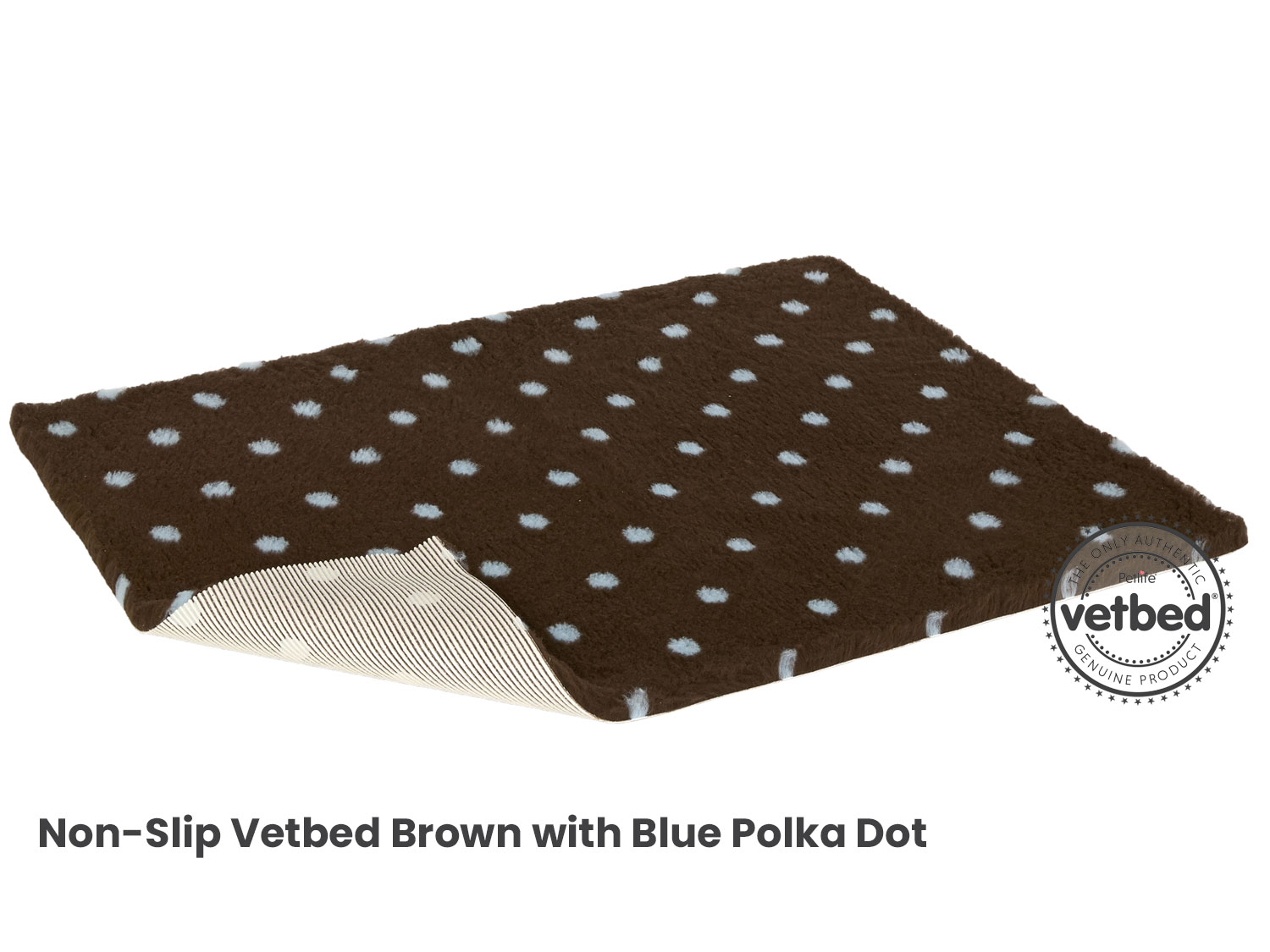 VetBed 100x150cmNonslip Brun M/Blå Polkadots, Petlife Original