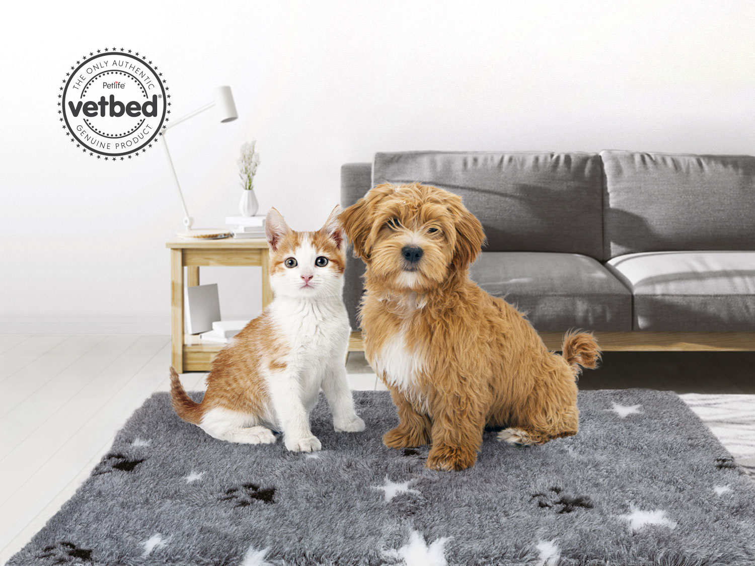 VetBed 50x75cm Nonslip Grå Stars and Paws, Petlife Original