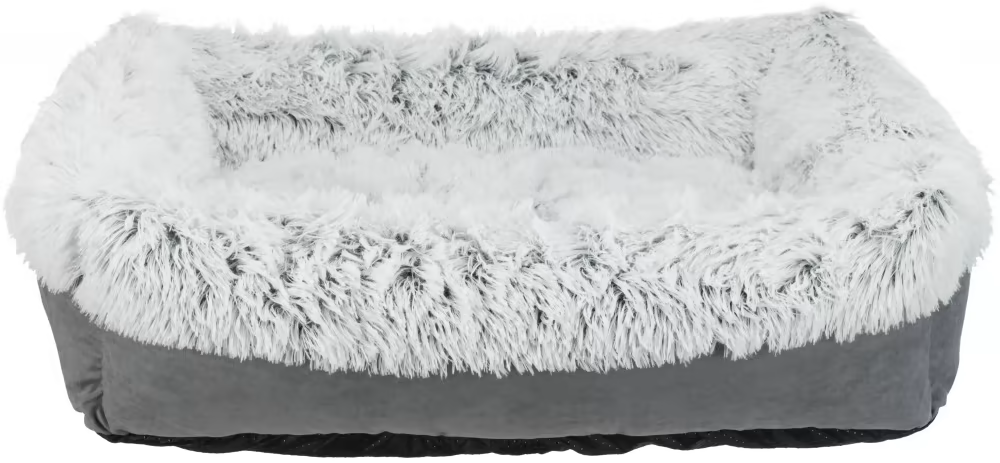 Hundeseng Harvey Bed Grå/Hvit-Sort Langhåret Plysj 80x65cm