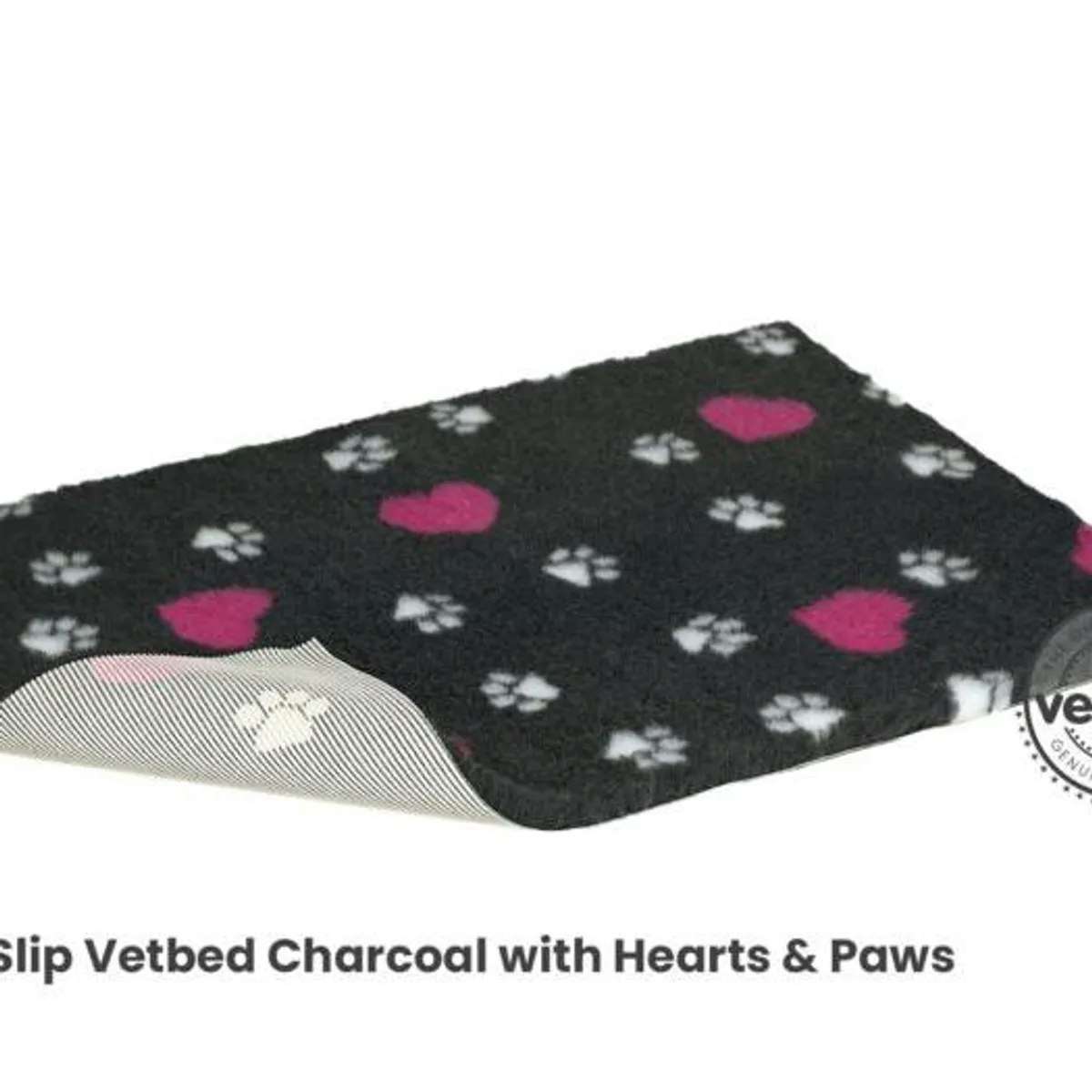 Vetbed 75x100cm Charcoal with Pink Hearts and Paws, Petlife Original