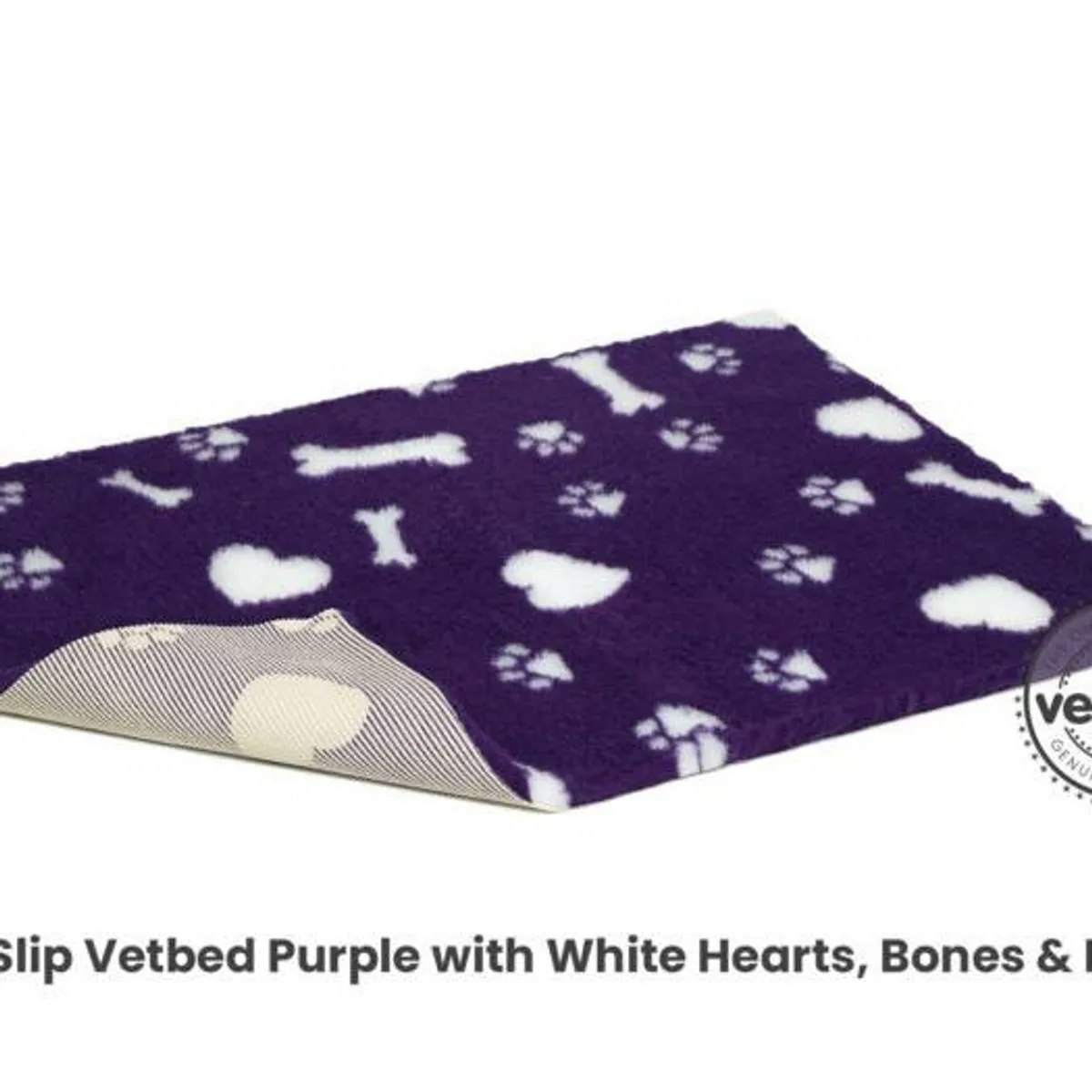 Vetbed 75x100cm Purple with White Hearts, Bones & Paws, Petlife Original