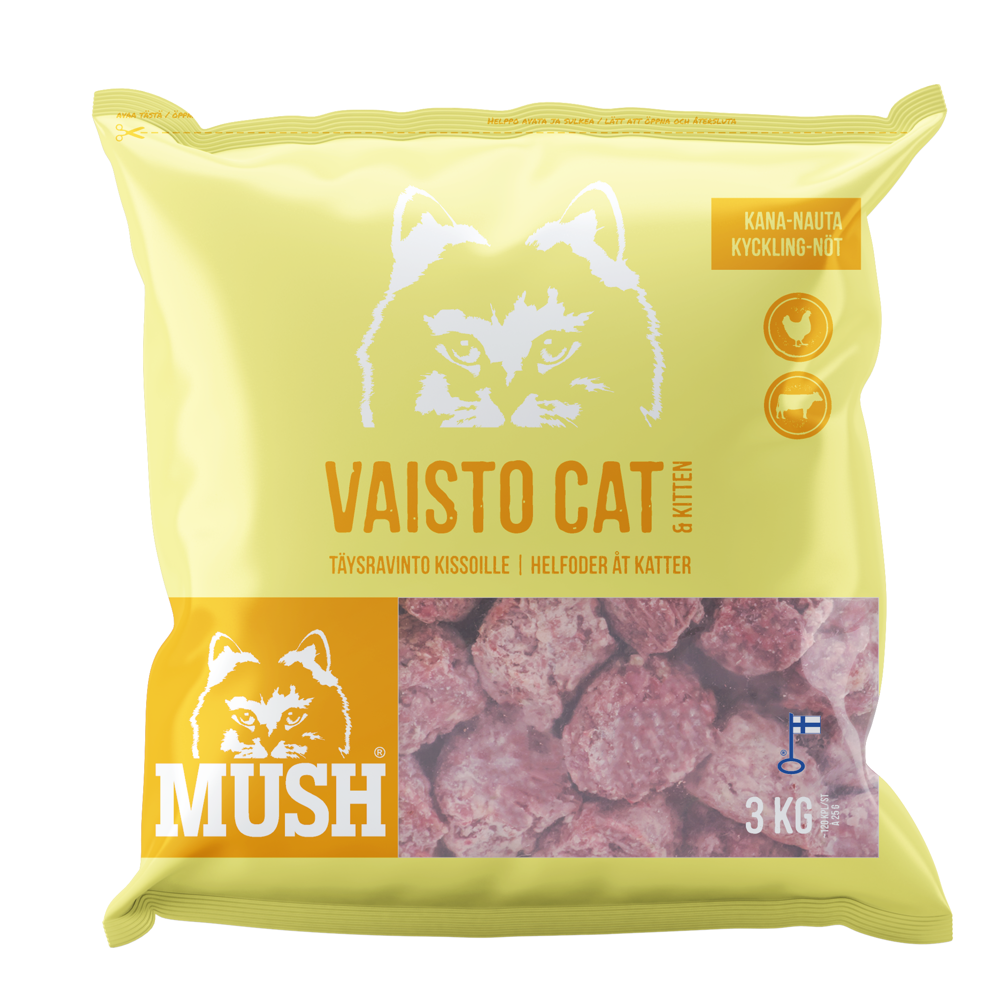 MUSH Vaisto® Cat Gul (Kylling-Okse)