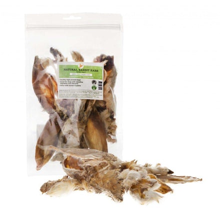 JR Rabbit Ears with hair 100g Tørkede kaninører med pels