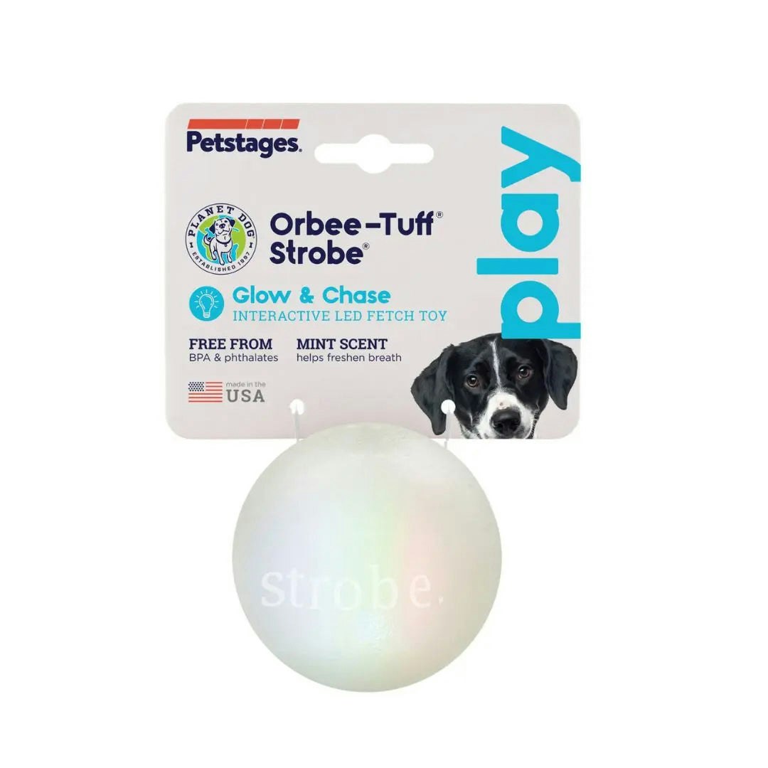 Planet Dog Strobe Ball Hvit med multifarget LED lys