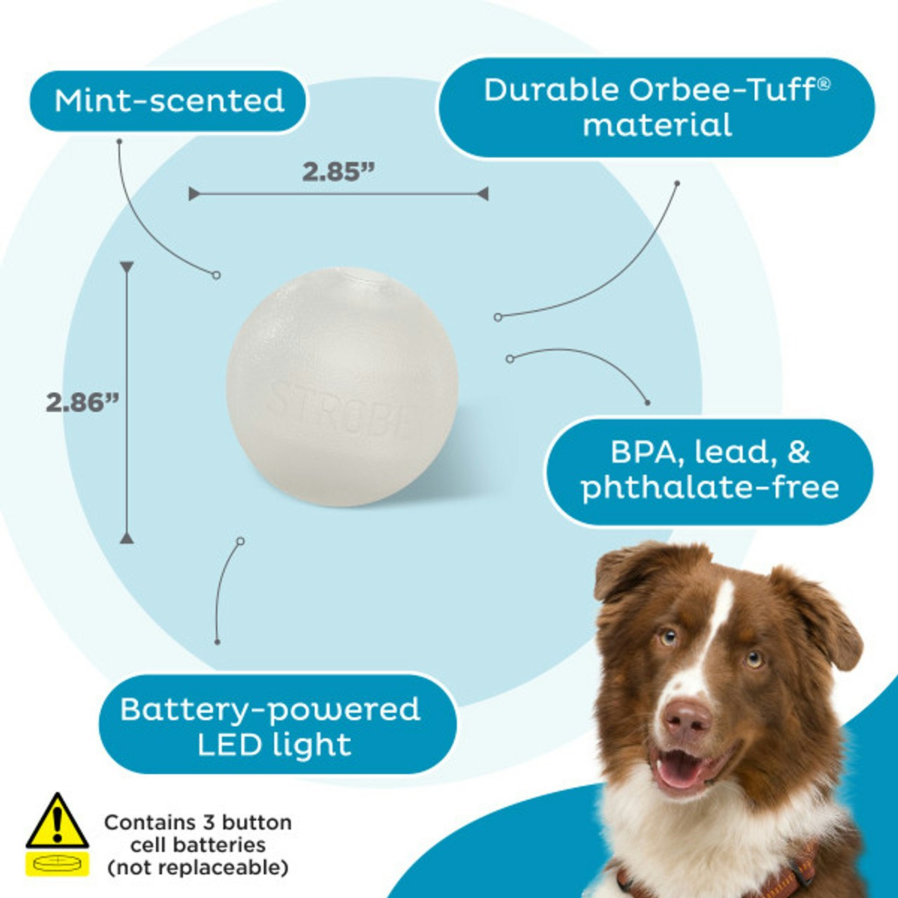 Planet Dog Strobe Ball Hvit med multifarget LED lys