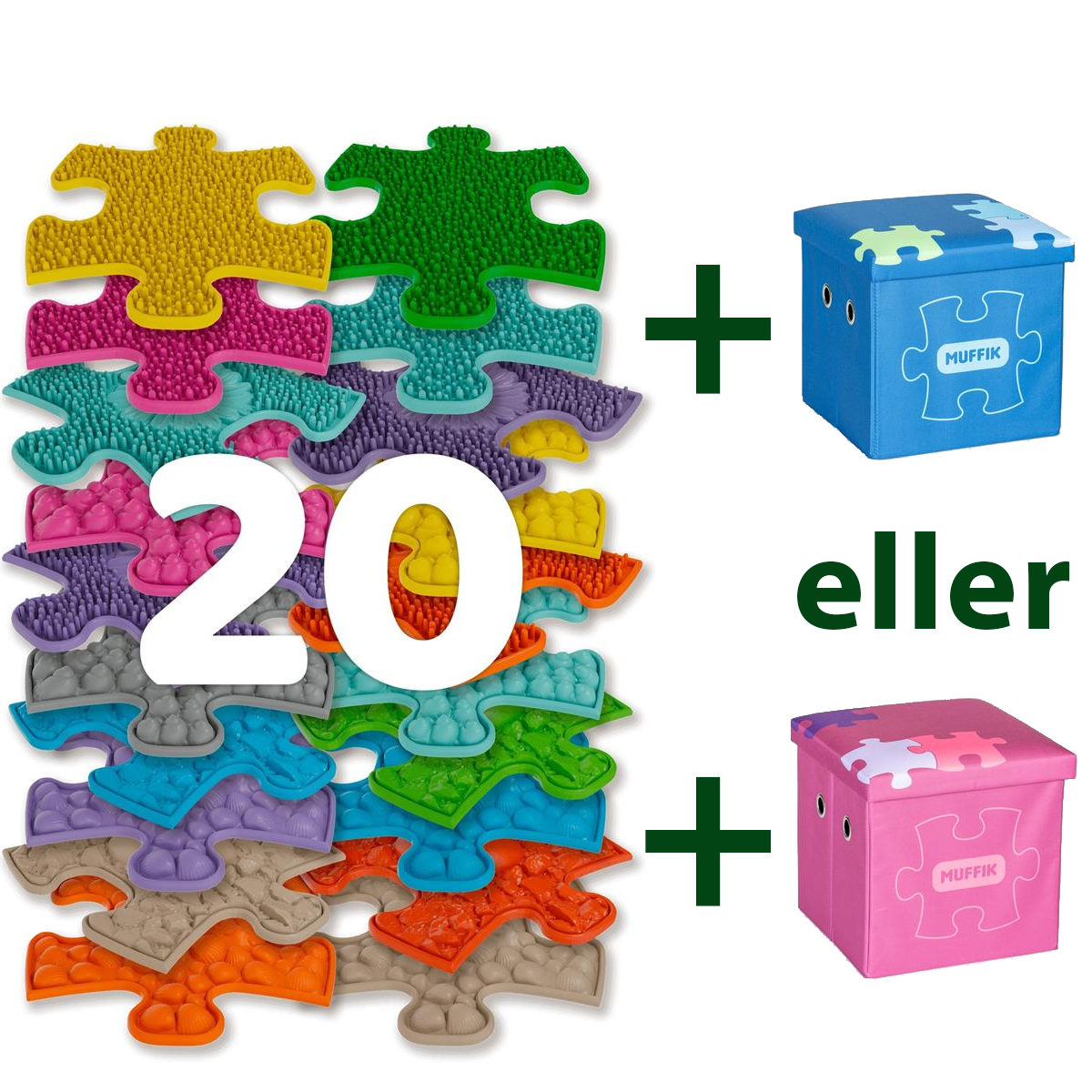 Muffik Mini puzzles set 20stk + Oppbevaringsboks Liten