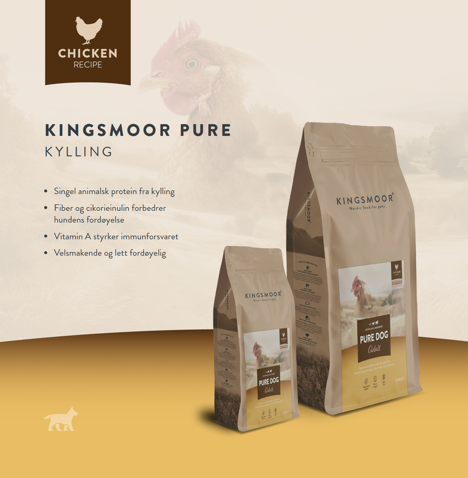 Kingsmoor Mellom og Stor Hund Kylling - Pure Chicken Large Dog