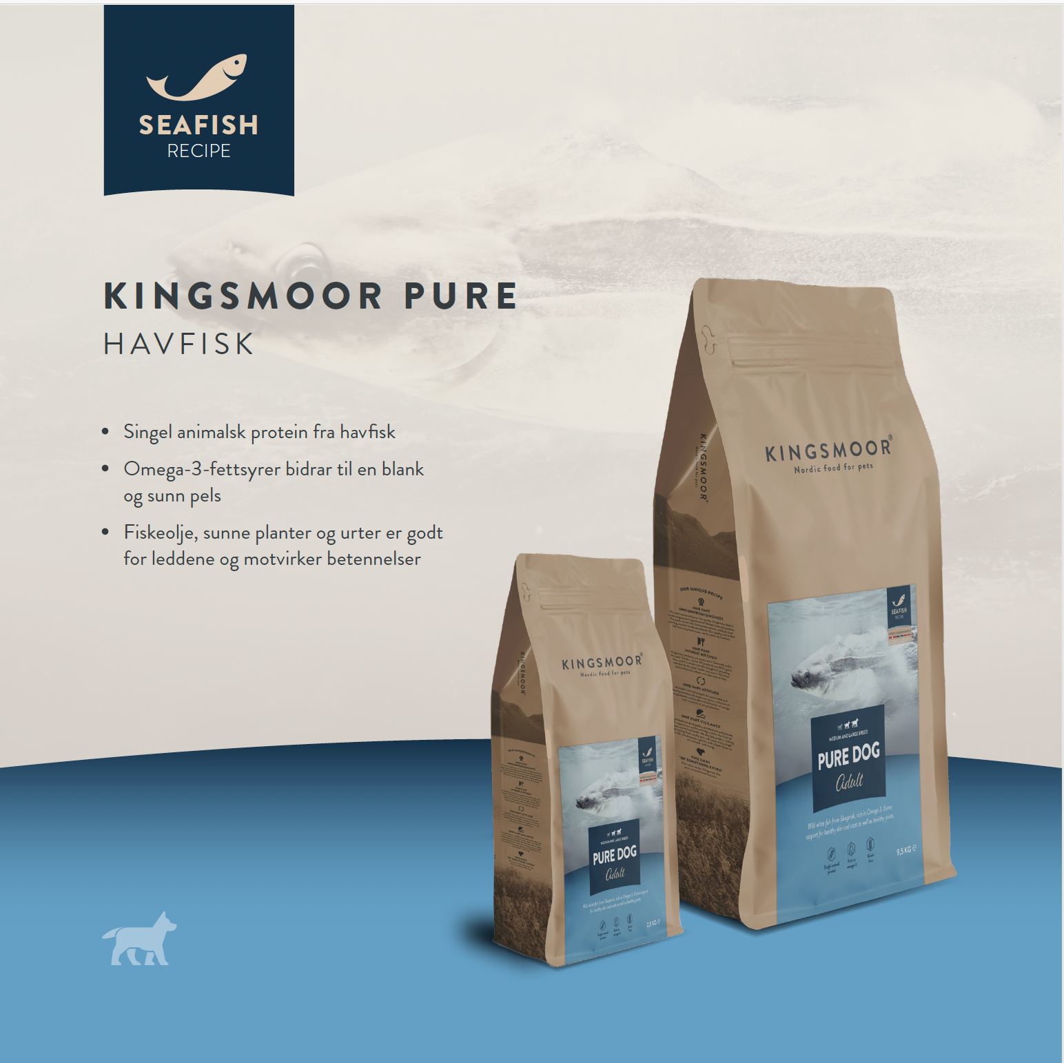 Kingsmoor Valp Mellom og Stor Hund Sjøfisk 9,5 kg - Pure Seafish Puppy Large Dog 9,5 kg