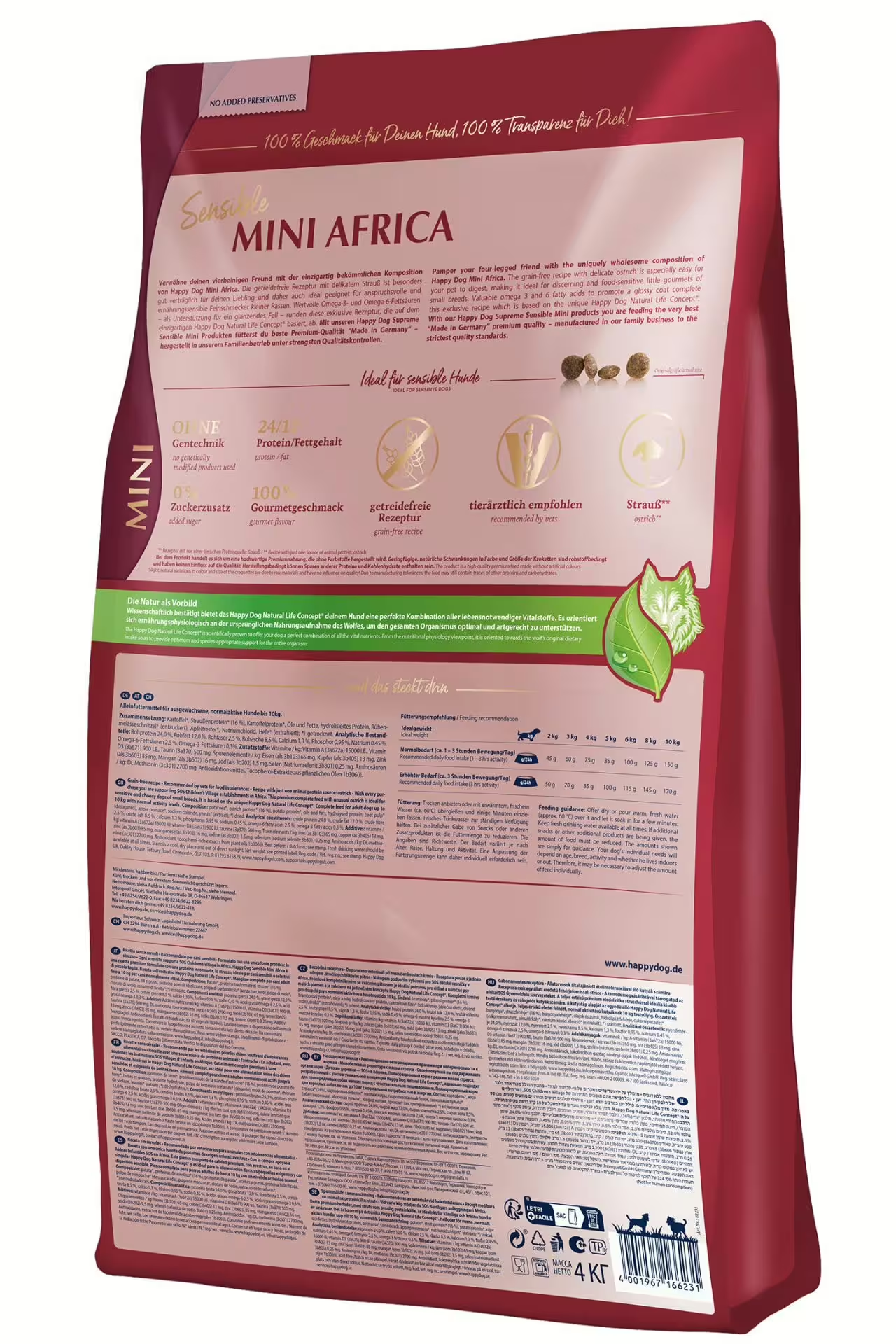 Happy Dog Sensible Mini Africa 4Kg M/Afrikansk Struts