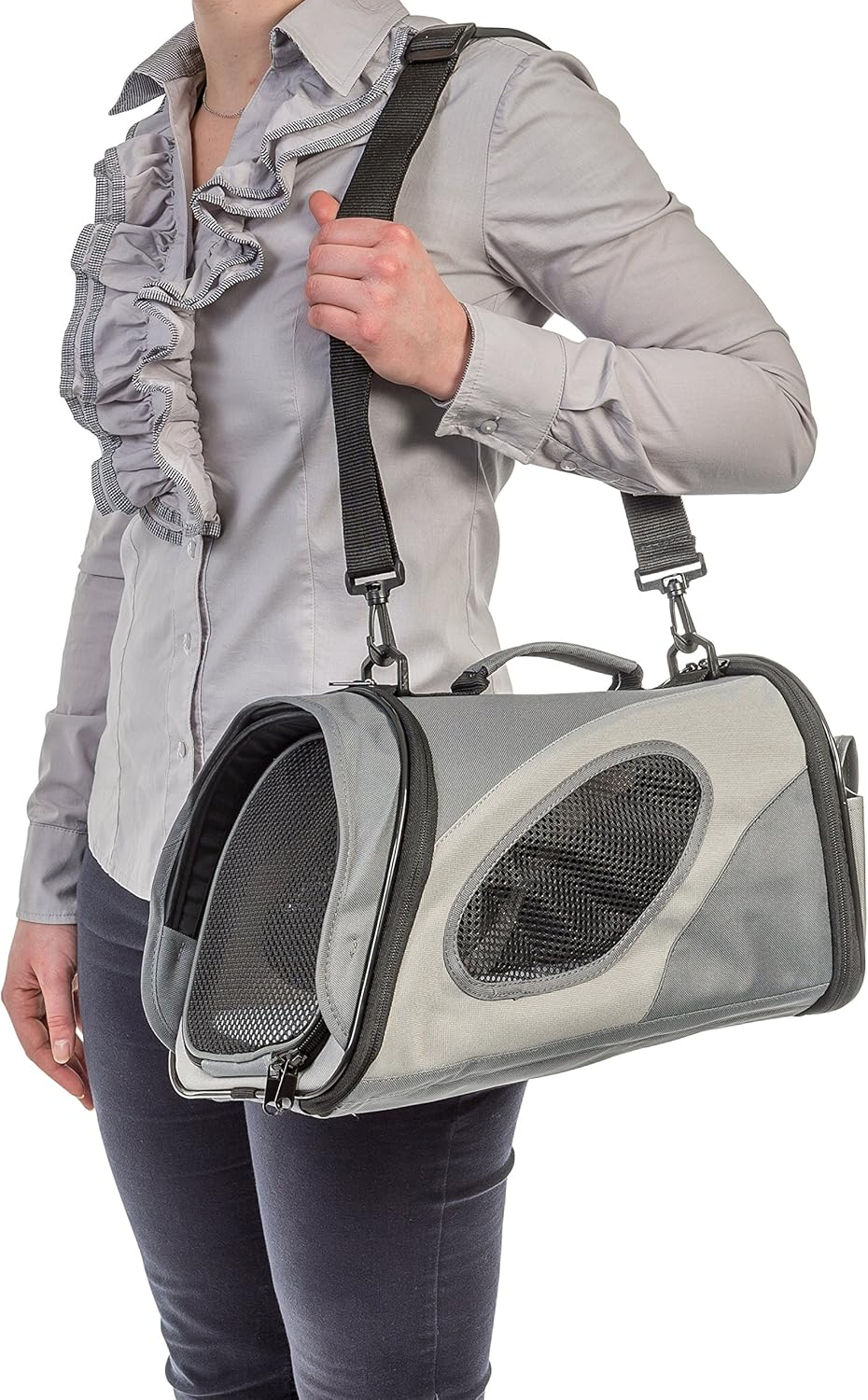 Transportveske Nylon Skråstilt Svart/grå Small 39x21x23cm