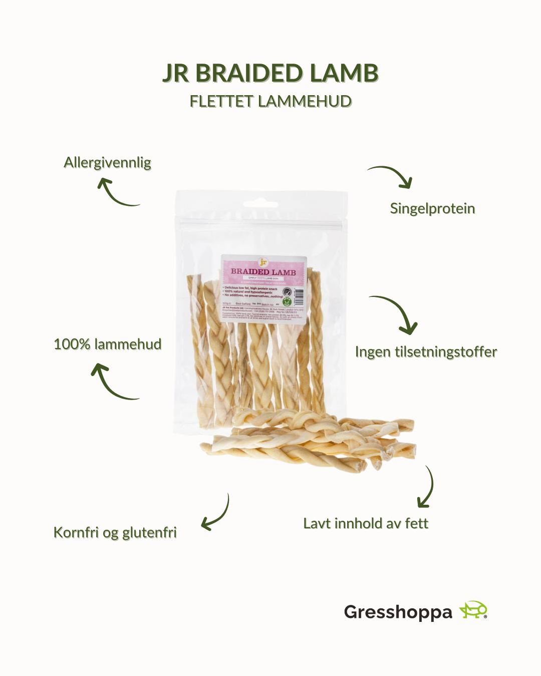 JR Braided Lamb 100g Flettet lammehud