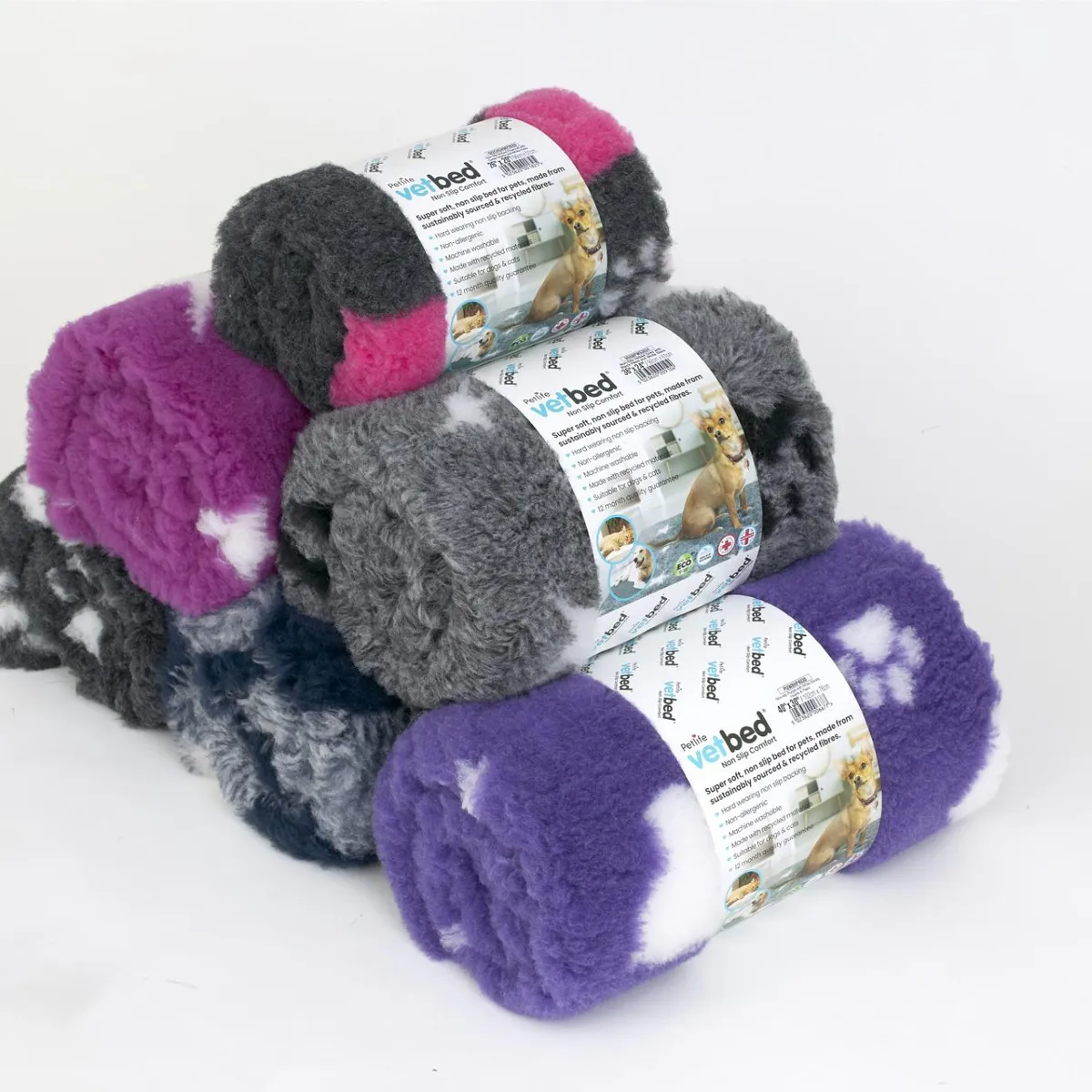Vetbed 50x75cm Duo-Paw Cerise with Black & White Paws, Petlife Original