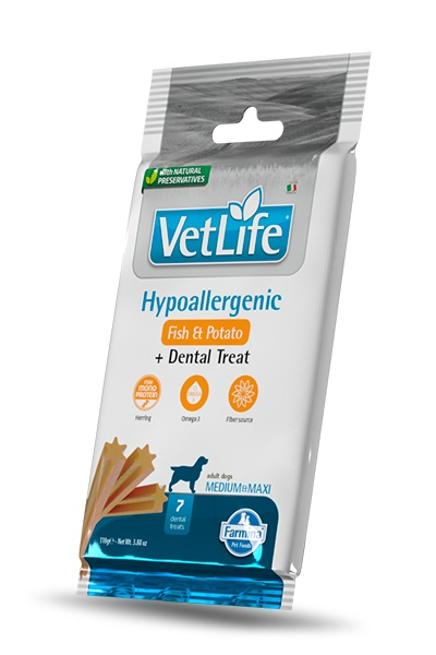 Farmina Dog Dental Treat VetLife Hypo Fish Potato Adult Medium & Maxi 100 Gr