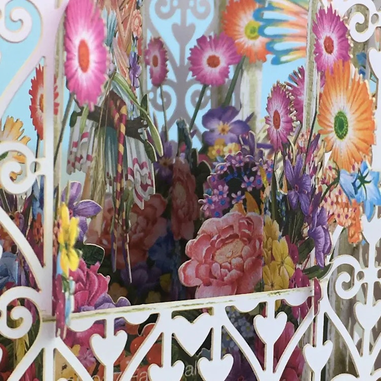 Blomsterälvor kring fågelburen (6 kort med kuvert)