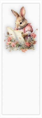 Bokmärke - Bokläsande kanin bland rosa blommor (10 stycken)