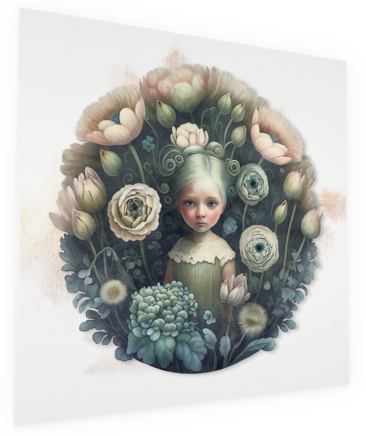 Dubbelt kort med kuvert - Flicka bland blommor (6 stycken)