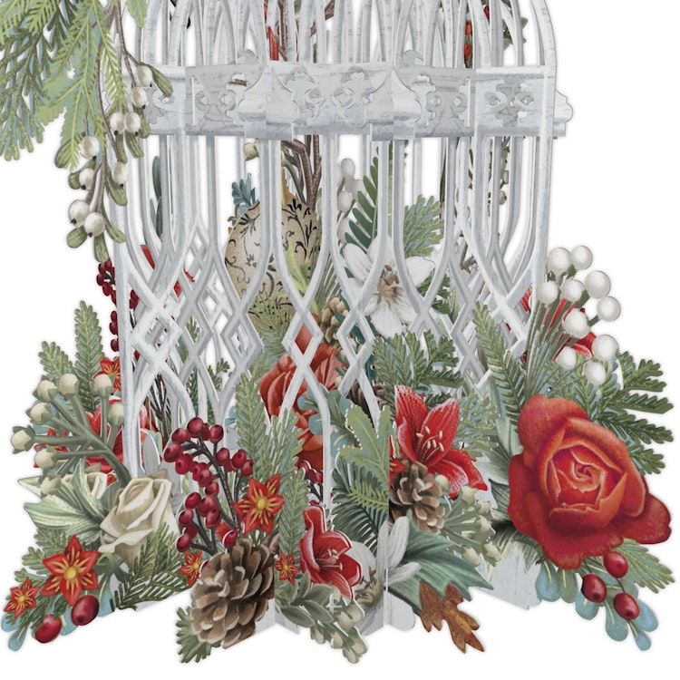 Magiskt julkort - Julblommor och fågelbur (6 stycken)