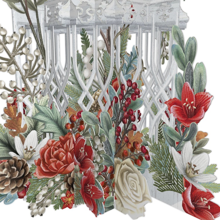 Magiskt julkort - Julblommor och fågelbur (6 stycken)