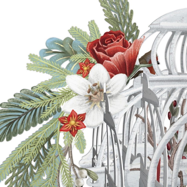 Magiskt julkort - Julblommor och fågelbur (6 stycken)