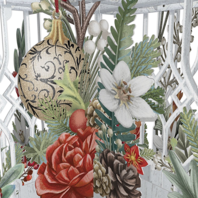 Magiskt julkort - Julblommor och fågelbur (6 stycken)