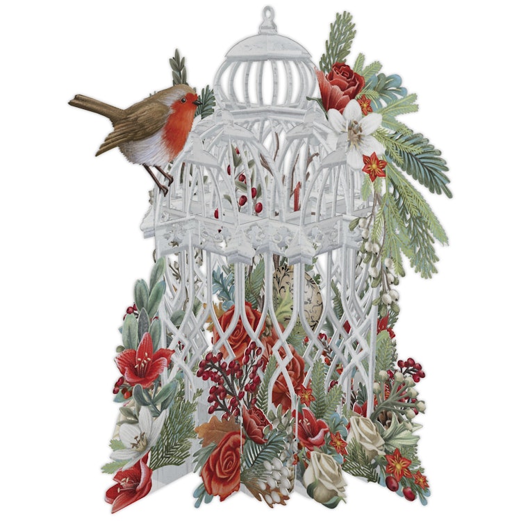 Magiskt julkort - Julblommor och fågelbur (6 stycken)