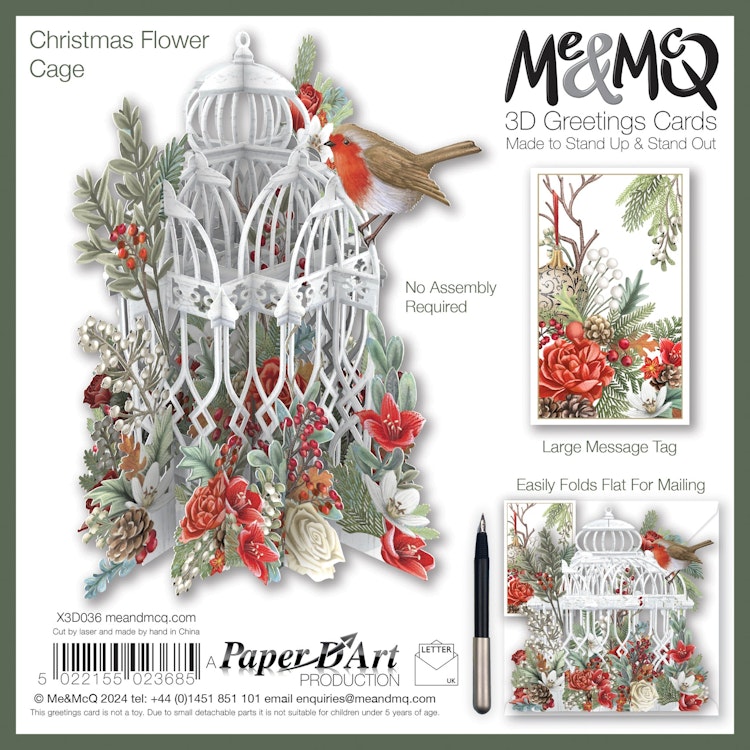 Magiskt julkort - Julblommor och fågelbur (6 stycken)