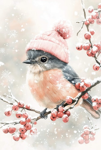 Enkelt vinterkort utan kuvert - Rosa vinter (10 kort)