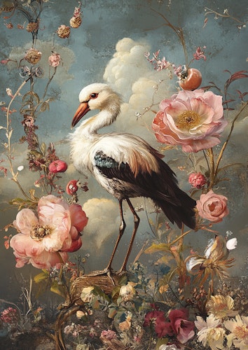 Dubbelt kort med kuvert - Storken och blommorna (6 stycken - 15 kr/st)