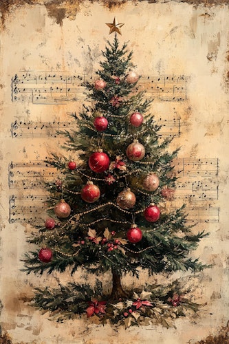 Enkelt julkort - Musikalisk gran (10 stycken)